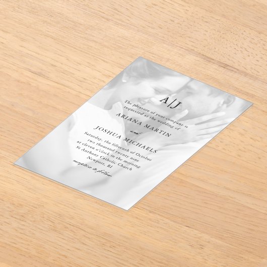 Eenvoudige fotobruiloft met klassiek monogram acryl uitnodigingen (Laagn)