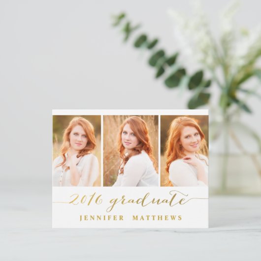 Eenvoudige fotocollage 2016 afstudeerfeest uitnodiging briefkaart (Staand voorkant)