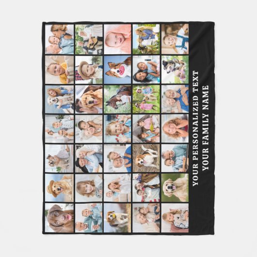 Eenvoudige Fotocollage 35 Afbeelding Zwart Geperso Fleece Deken (Voorkant)