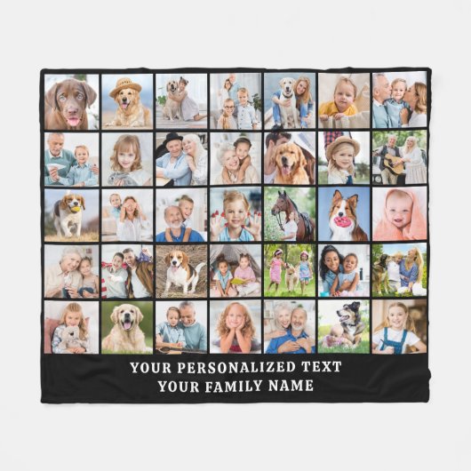 Eenvoudige Fotocollage 35 Afbeelding Zwart Geperso Fleece Deken (Voorkant (Horizontaal))