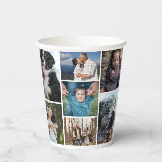 Eenvoudige fotocollage 7 foto's herhaald papieren bekers (Achterkant)