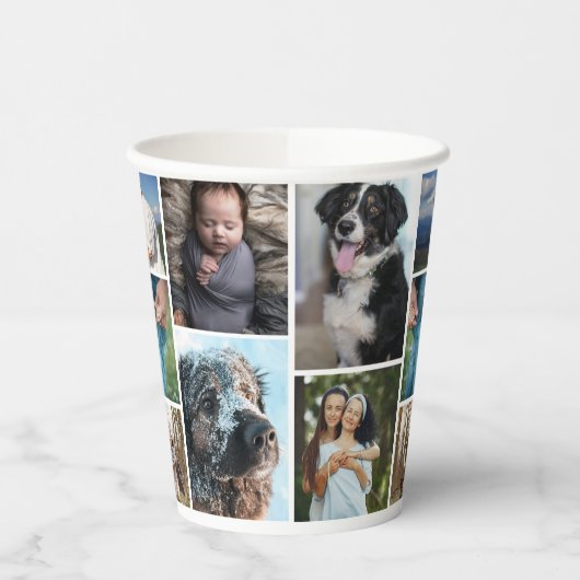 Eenvoudige fotocollage 7 foto's herhaald papieren bekers (Links)