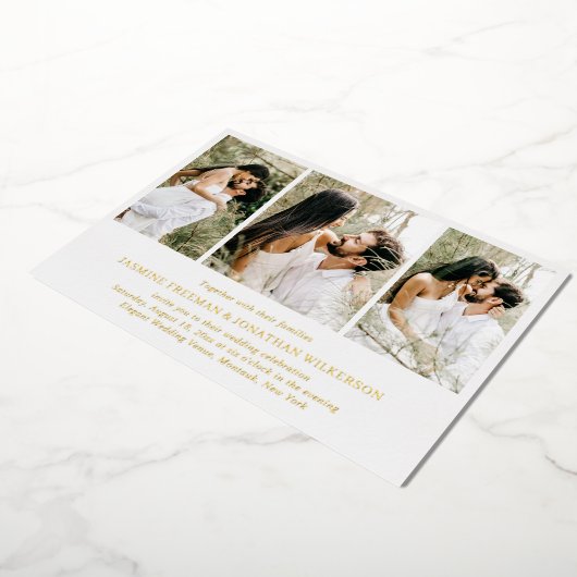 Eenvoudige fotocollage Elegante bruiloft Folie Uitnodiging (Gedraaid)