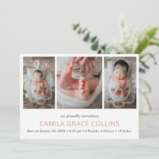Eenvoudige fotocollage Elegante moderne geboorte Aankondiging (Staand voorkant)