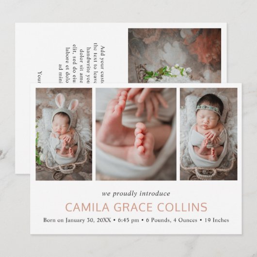 Eenvoudige fotocollage Elegante moderne geboorte Aankondiging (Voorkant / Achterkant)