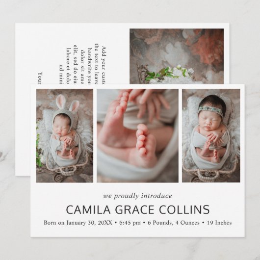 Eenvoudige fotocollage Elegante moderne geboorte Aankondiging (Voorkant / Achterkant)