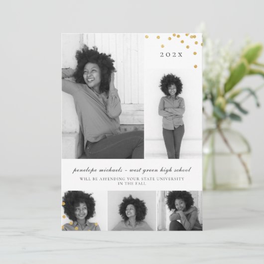 Eenvoudige fotocollage Faux Gold afstudeerfeest Kaart (Staand voorkant)