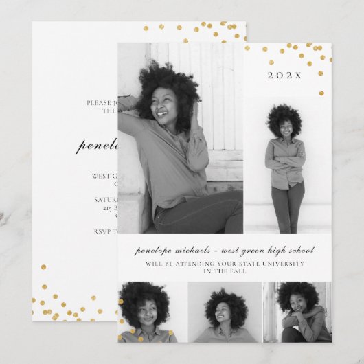 Eenvoudige fotocollage Faux Gold afstudeerfeest Kaart (Voorkant / Achterkant)