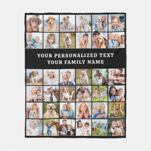 Eenvoudige Fotocollage Gepersonaliseerde Zwart 36 Fleece Deken (Voorkant)