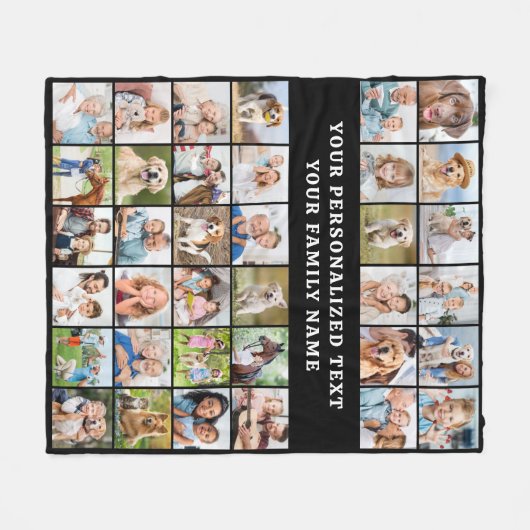 Eenvoudige Fotocollage Gepersonaliseerde Zwart 36 Fleece Deken (Voorkant (Horizontaal))