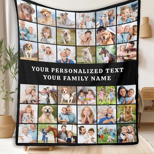 Eenvoudige Fotocollage Gepersonaliseerde Zwart 36 Fleece Deken