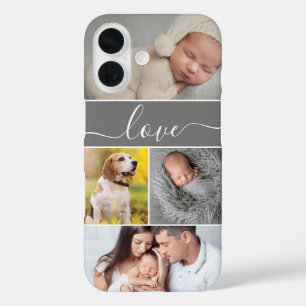 Eenvoudige fotocollage Love script Custom iPhone 16 Hoesje