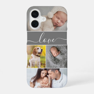 Eenvoudige fotocollage Love script Custom iPhone 16 Hoesje