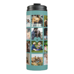 Eenvoudige fotocollage met monogram geschenk groen thermosbeker