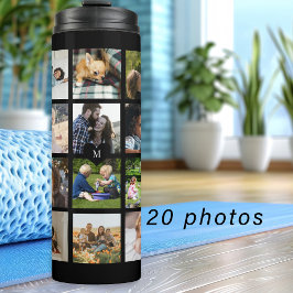 Eenvoudige fotocollage met monogram zwart aandenke thermosbeker