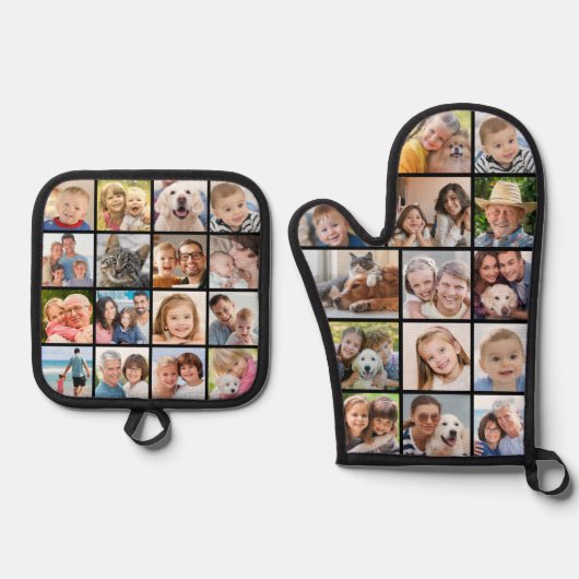 Eenvoudige fotocollage Mitt 14 Potholder 16 Ovenwant & Pannenlap Set (Voorkant)