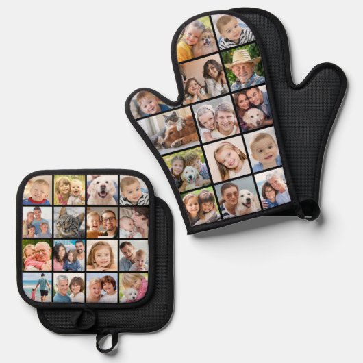 Eenvoudige fotocollage Mitt 14 Potholder 16 Ovenwant & Pannenlap Set (Voorkant / Achterkant)