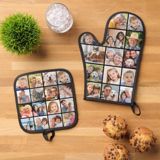 Eenvoudige fotocollage Mitt 14 Potholder 16 Ovenwant & Pannenlap Set (Top down)