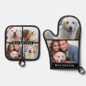 Eenvoudige Fotocollage Mitt 2 Potholder 4 Naam Ovenwant & Pannenlap Set (Voorkant)