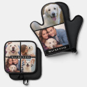 Eenvoudige Fotocollage Mitt 2 Potholder 4 Naam Ovenwant & Pannenlap Set (Voorkant / Achterkant)