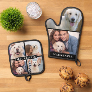 Eenvoudige Fotocollage Mitt 2 Potholder 4 Naam Ovenwant & Pannenlap Set
