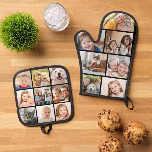 Eenvoudige fotocollage Mitt 7 Potholder 9 Ovenwant & Pannenlap Set (Top down)