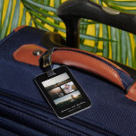 Eenvoudige fotocollage Modern Bagagelabel<br><div class="desc">Moderne bagagelabel met een eenvoudig en minimaal design met een fotocollage van vier van uw favoriete trouwafbeeldingen op een zwarte achtergrond. Hieronder zijn uw namen in een elegant manuscript samen met uw trouwdatum. De rug heeft een volledige grootte verticale foto.</div>