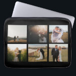 Eenvoudige fotocollage Modern Laptop Sleeve<br><div class="desc">Moderne laptophoes met een eenvoudig en minimalistisch zwart ontwerp met een fotocollage van zes van uw favoriete bruiloft afbeeldingen. Deze elegante laptophoes is perfect voor een pasgetrouwde bruid.</div>