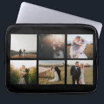 Eenvoudige fotocollage Modern Laptop Sleeve<br><div class="desc">Moderne laptophoes met een eenvoudig en minimalistisch zwart ontwerp met een fotocollage van zes van uw favoriete bruiloft afbeeldingen. Deze elegante laptophoes is perfect voor een pasgetrouwde bruid.</div>