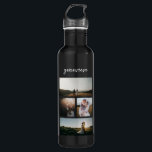 Eenvoudige fotocollage Modern Waterfles<br><div class="desc">Moderne waterfles met een eenvoudig en minimaal design met een fotocollage van vier van uw favoriete afbeeldingen,  samen met jouw naam in een elegant script.</div>