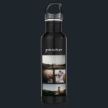 Eenvoudige fotocollage Modern Waterfles<br><div class="desc">Moderne waterfles met een eenvoudig en minimaal design met een fotocollage van vier van uw favoriete afbeeldingen,  samen met jouw naam in een elegant script.</div>