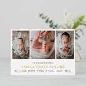 Eenvoudige fotocollage Moderne geboorte aankondigi Folie Uitnodiging (Staand Voorkant)