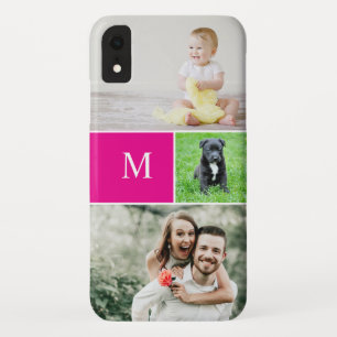 Eenvoudige fotocollage monogram familie magenta ro Case-Mate iPhone case