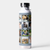 Eenvoudige fotocollage monogrammed aandenken blauw waterfles (Links)