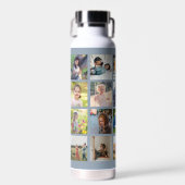 Eenvoudige fotocollage monogrammed aandenken blauw waterfles (Voorkant)