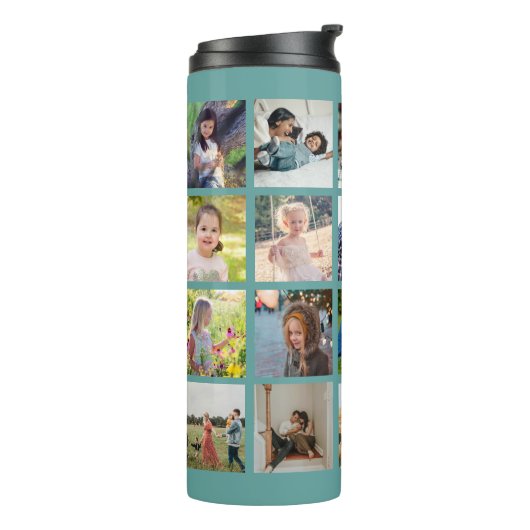 Eenvoudige fotocollage monogrammed aandenken groen thermosbeker (Gedraaid links)