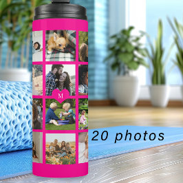 Eenvoudige fotocollage monogrammed aandenken hot p thermosbeker