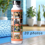 Eenvoudige fotocollage monogrammed aandenken sinaa waterfles<br><div class="desc">Voeg 20 foto's van familie, kinderen, huisdieren of beste vrienden toe en creëer uw eigen trendy collage grid sinaasappel en witte waterfles met uw persoonlijke of familiemonogram naam initiaal in een fel oranje hart. Eenvoudig te personaliseren met je eigen vierkante afbeeldingen en letter. Het kan een leuk doordacht souvenir zijn...</div>