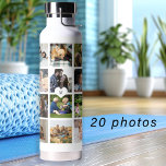 Eenvoudige fotocollage monogrammed aandenken wit waterfles<br><div class="desc">Voeg 20 foto's van familie, kinderen, huisdieren of beste vrienden toe en creëer uw eigen trendy collage grid witte en zwarte waterfles met uw persoonlijke of familie monogram naam initiaal in een wit hart. Eenvoudig te personaliseren met je eigen vierkante afbeeldingen en letter. Het kan een leuk doordacht souvenir zijn...</div>