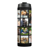 Eenvoudige fotocollage monogrammed aandenken zwart thermosbeker (Voorkant)