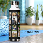 Eenvoudige fotocollage monogrammed aandenken zwart waterfles<br><div class="desc">Voeg 20 foto's van familie, kinderen, huisdieren of beste vrienden toe en creëer uw eigen trendy collage grid zwart-witwaterfles met uw persoonlijke of familiemonogram naam initiaal in een zwart hart. Eenvoudig te personaliseren met je eigen vierkante afbeeldingen en letter. Het kan een leuk doordacht souvenir cadeau zijn voor een familielid,...</div>