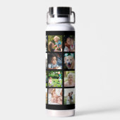 Eenvoudige fotocollage monogrammed aandenken zwart waterfles (Achterkant)