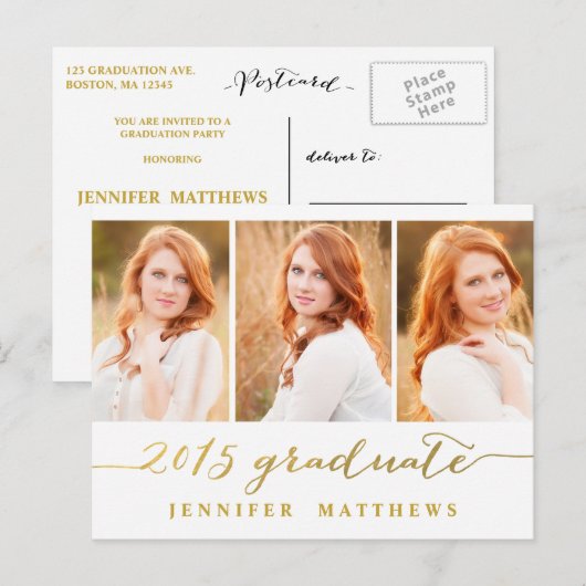 Eenvoudige fotocollage | Uitnodiging voor afstudee (Voorkant / Achterkant)