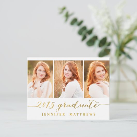 Eenvoudige fotocollage | Uitnodiging voor afstudee Briefkaart (Staand voorkant)