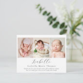 Eenvoudige fotogeboorte aankondiging, script schri briefkaart (Staand voorkant)