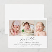 Eenvoudige fotogeboorte aankondiging, script schri briefkaart (Voorkant / Achterkant)