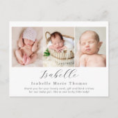 Eenvoudige fotogeboorte aankondiging, script schri briefkaart (Voorkant)