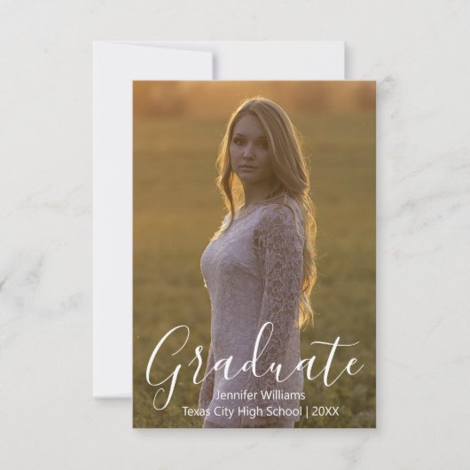 eenvoudige fotograduatie party witte kalligrafie kaart (Voorkant)