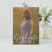 eenvoudige fotograduatie party witte kalligrafie kaart (Staand voorkant)