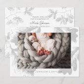 Eenvoudige fotografie Grijze foliage Baptisme Part Save The Date (Voorkant / Achterkant)